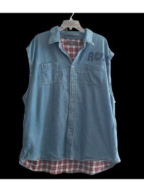Wrangler Thrashed Denim Vest Flannel Lined Sleeveless Repurposed Rocker (flaws)